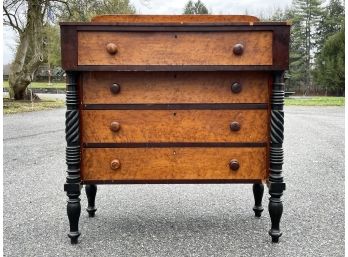 A 19th Century Burl Wood Turned Leg Chest Of Drawers