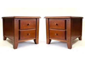 A Pair Of Custom Notched-Cherry Nightstands By Hunt Country Furniture