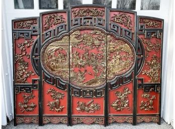 An Antique Art Deco Parcel Gilt Chinese Screen, C. 1920's