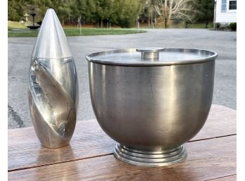 A Modern Cocktail Shaker By Nambe And Ice Bucket By Pottery Barn