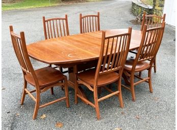 A Custom Made Cherry Wood Extendable Trestle Dining Table And Set Of 6 Chairs By Hunt Country Furniture