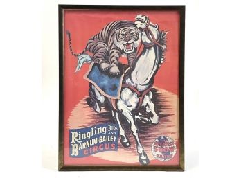 A Vintage Framed Ringling Brothers Circus Poster - Horse And Tiger Subject Matter