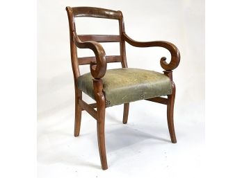 A Gorgeous Custom Walnut And Leather Arm Chair With Nailhead Trim