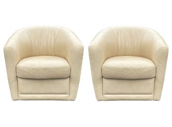 A Pair Of Fabulous Vintage Leather Swivel Club Chairs By Natuzzi