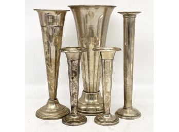 A Collection Of Vintage Silver Plated And Weighted Sterling Bud Vases