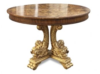 A Magnificent Burled Fruitwood Table With Gilt Pedestal Base