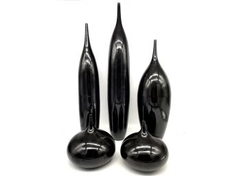 A Set Of 5 Hand Thrown Modern Glass Bottles - From Fred Leighton Display