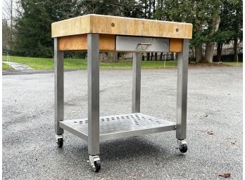 A Stainless Based Kitchen Prep Station/Island With Boos Block Top