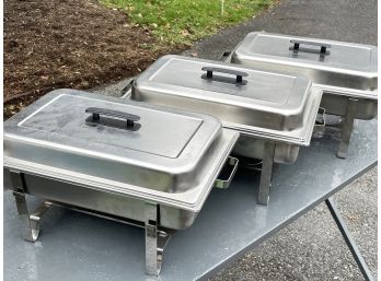 A Trio Of Stainless Steel Chafing Dishes