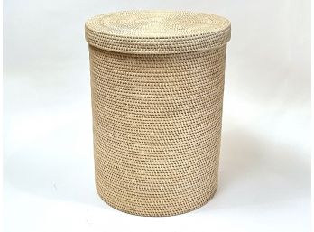 A Large Woven Reed Lidded Clothes Hamper