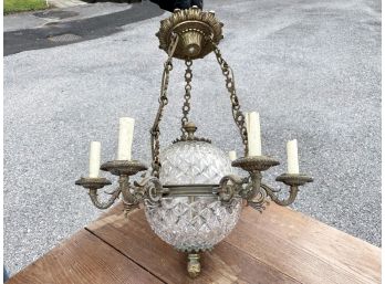 A Beautiful Vintage Bronze And Crystal Chandelier, C. 1920's