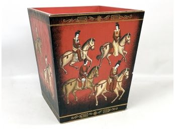 A Hand Painted Wastebasket - Asian/Equestrian Themed