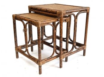 A Pair Of Vintage Rattan Nesting Tables - Smaller