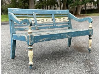 Fabulous Faux Finished Solid Mahogany Bench By Lillian August