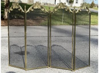 A Vintage Filigreed Brass Fireplace Screen