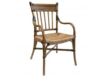 A Vintage Rattan Rush Seated Arm Chair