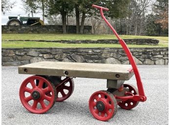 A Large, Antique Industrial Cart Labeled 'New York City' - Restored