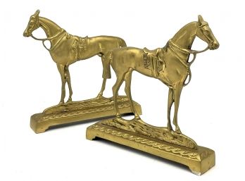 A Pair Of Antique Brass Equestrian Bookends