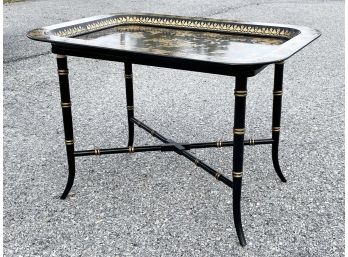 A Magnificent Hand Painted Parcel-Gilt Tray Top Table, Possibly Maitland-Smith