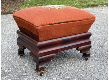 An Empire Footstool With Needlepoint Cushion