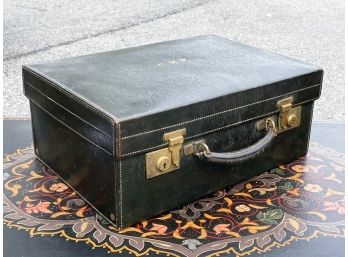 A Vintage English Leather Valise - Gilt Monogrammed