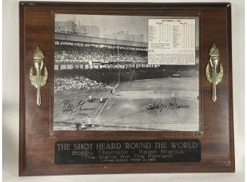Limited Edition Signed SHOT HEARD ROUND THE WORLD MLB Giant's Win #358 Of 1951 Wall Plaque