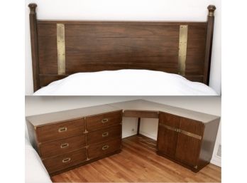 Vintage Wood Twin Sized Bed, Corner Desk And Dresser