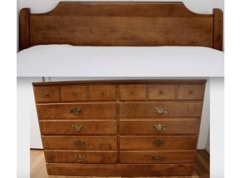 Vintage Ethan Allen Maple Wood Twin Size Headboard And Dresser