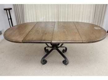 Antique French Oak Dining Table With Wrought Iron Base + Two Additional Leaves
