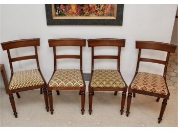 Set Of Four Vintage Mid-Century Wood Dining Chairs With Needlepoint Cushions