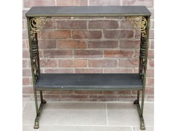 Vintage Wrought Iron And Marble Stand With Brass Accents