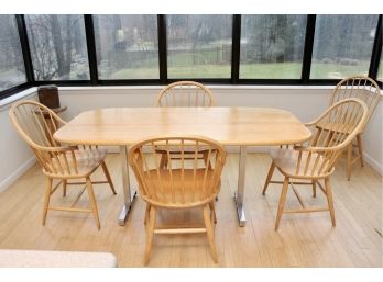 Pompanoosuc Mills Fine Handcrafted Vermont Dining Table + Five Windsor Dining Chairs