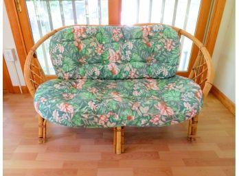 Bamboo Rattan Love Seat With Floral Cushions