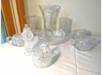 Cut Glass Bowls, Creamers, Pitchers & Vases