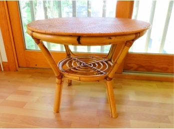 Small Round Bamboo Table With Rattan Top