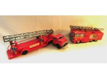 Metal And Tin Litho Fire Ladder Trucks