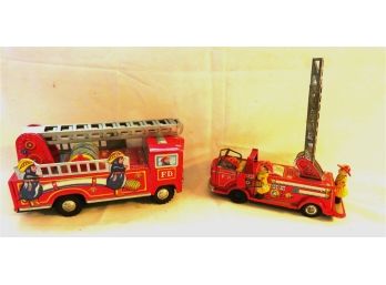 Pair Of Tin Ladder Fire Trucks