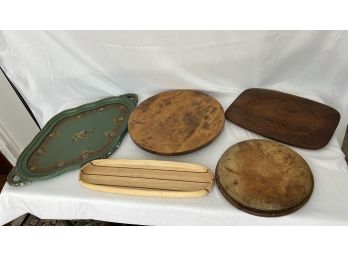 Grouping Of Wooden Platters, Trays & Lazy Susan