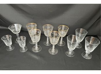 Assortment Of Etched Stemware Glasses