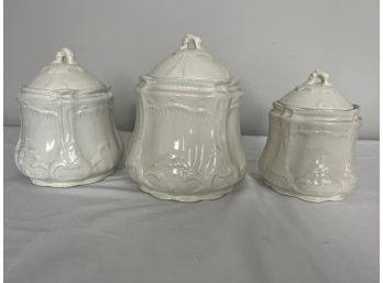 Set Of Three Cream Porcelain Lidded Jars