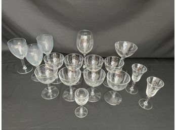 Set Of Eight Coupe Glasses With Assorted Clear Glass Stemware