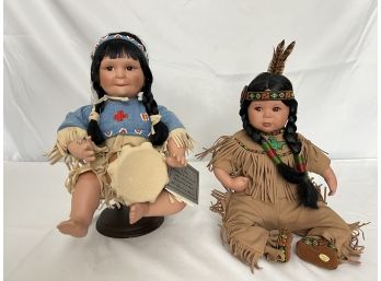 Danbury Mint Pair Of Native American Dolls By Gregory Perillo, 'Brave & Free' And 'Song Of The Sioux'