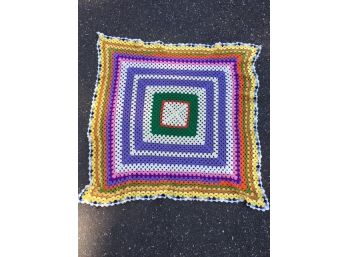 Vintage Multicolor Hand-Crochet Throw Blanket