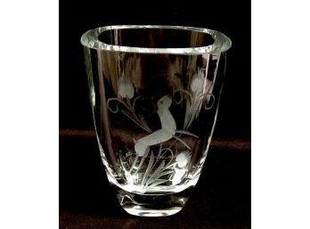 Stunning Etched Cut Crystal Vase - Attributed To Skruf Crystal