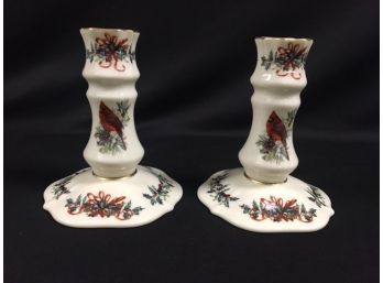 Gorgeous Lenox Cardinal Motif Candle Stick Holders