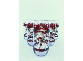 Set Of 6 House Of Lloyd Holiday Carousel Horse Tumblers By Libbey Glass