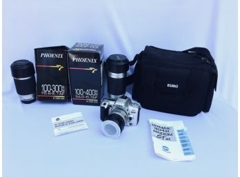 Minolta SLR Maxxum AD 35-80/4-5.6 II In Silver W/ 2 Phoenix AF 800m Lens & Bag