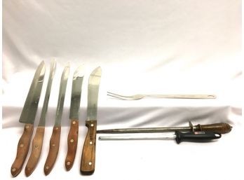 Assortment Of Cutco Knives, Knife Sharpeners, & Wolfgang Puck Fork