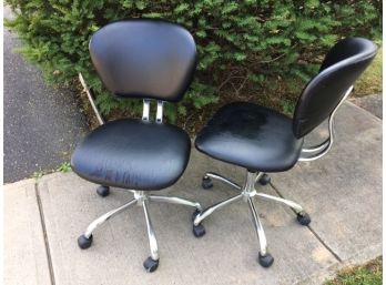 Pair Of Faux Leather Rolling Office Computer Chairs