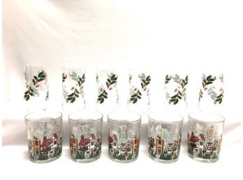 Collection Of 11 Vintage Christmas Barware Glasses